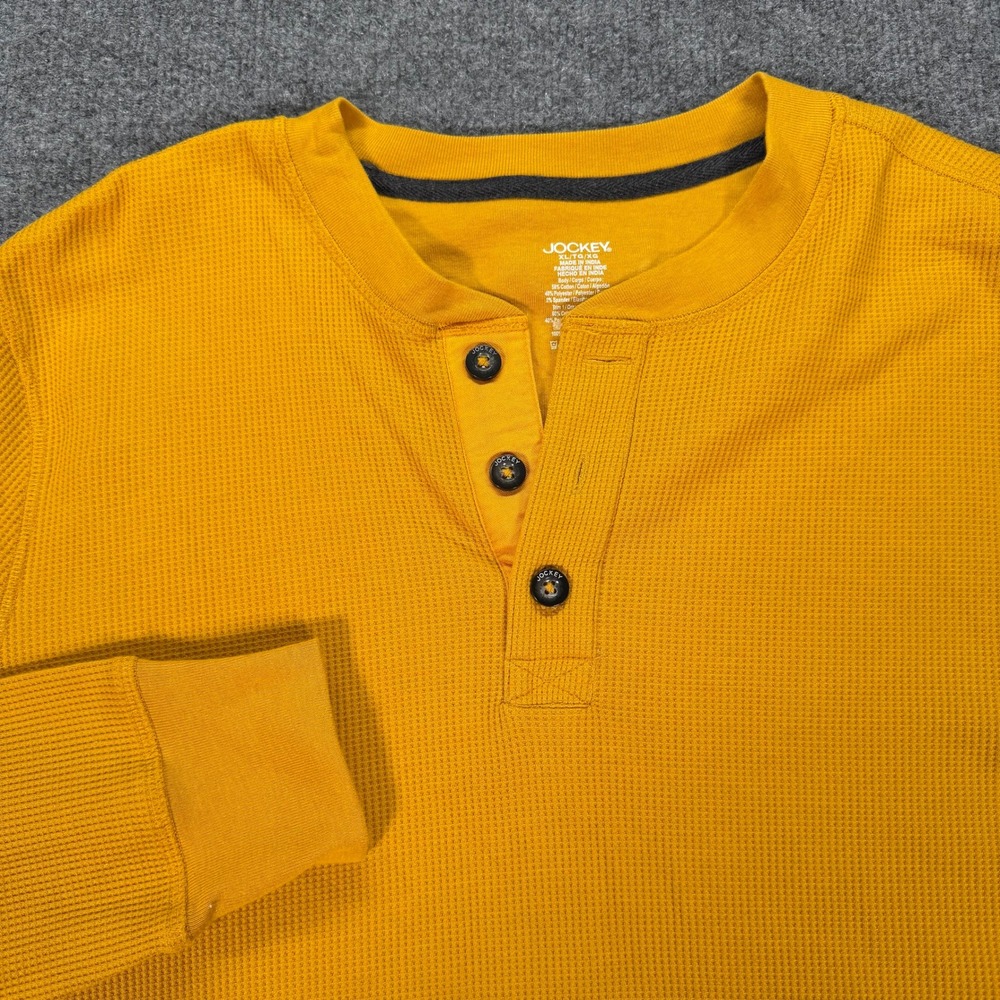 Jockey Mens XL Mustard Yellow Waffle Knit Long Sleeve Henley Thermal Shirt #4170